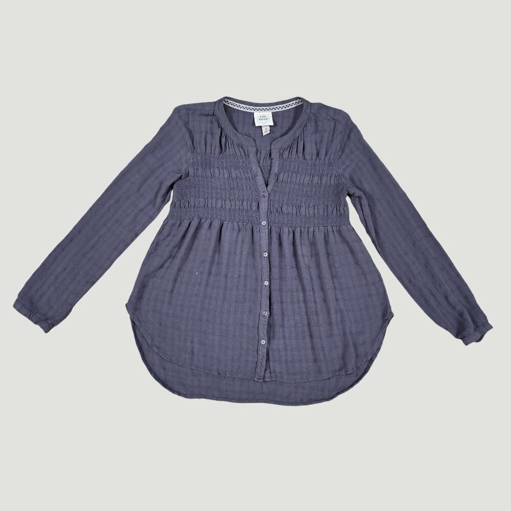 Boho Smocked Tunic Blouse Gray Medium - Picture 5 of 16